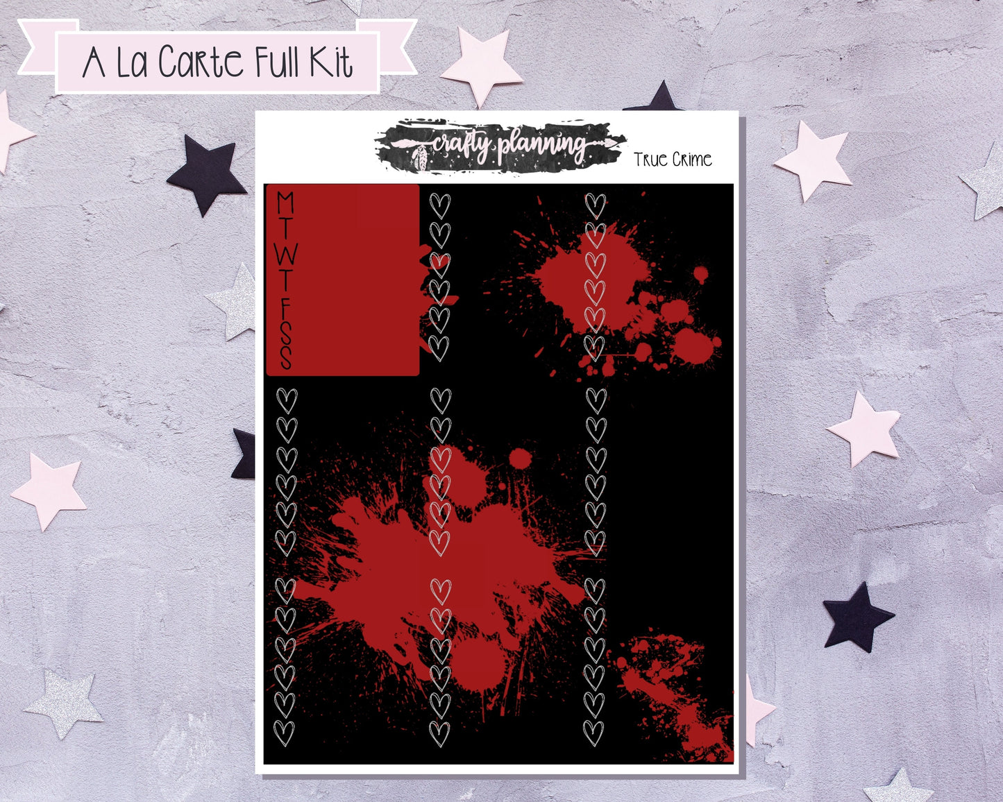 True Crime Weekly Planner Kit, Standard Vertical Kit, Planner Stickers, Gothic Planner Stickers