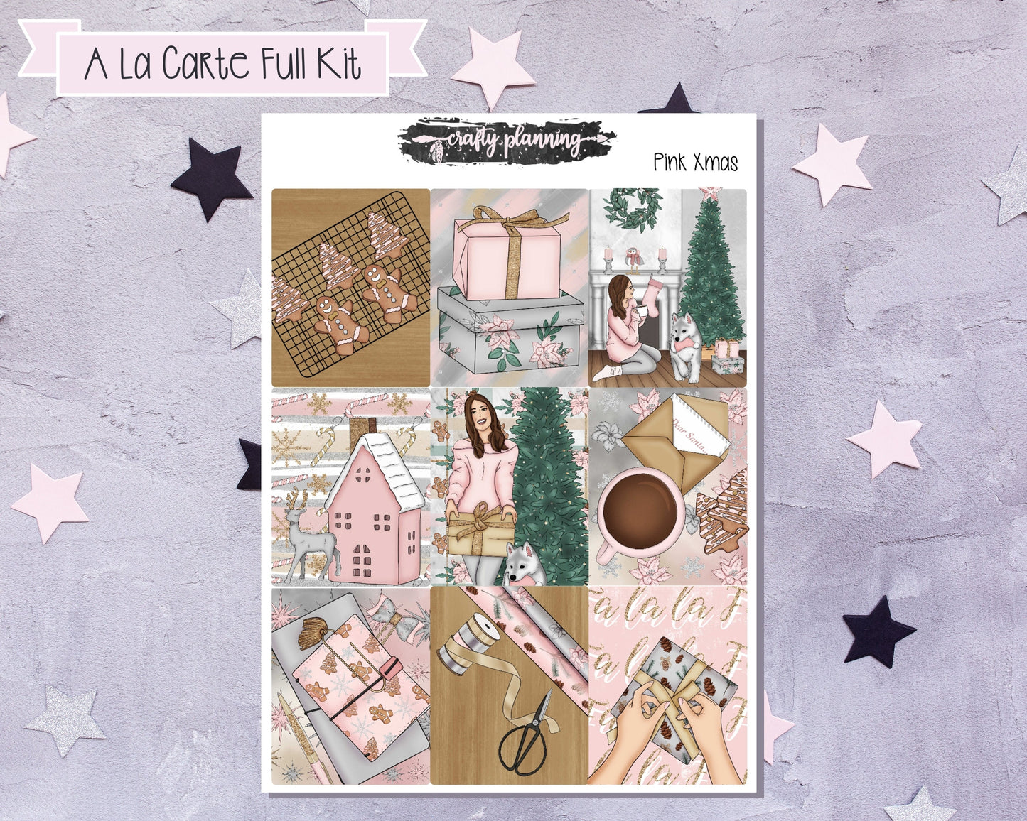 Pink Xmas Weekly Planner Kit, A La Carte Kit, Standard Vertical, Christmas Planner Stickers