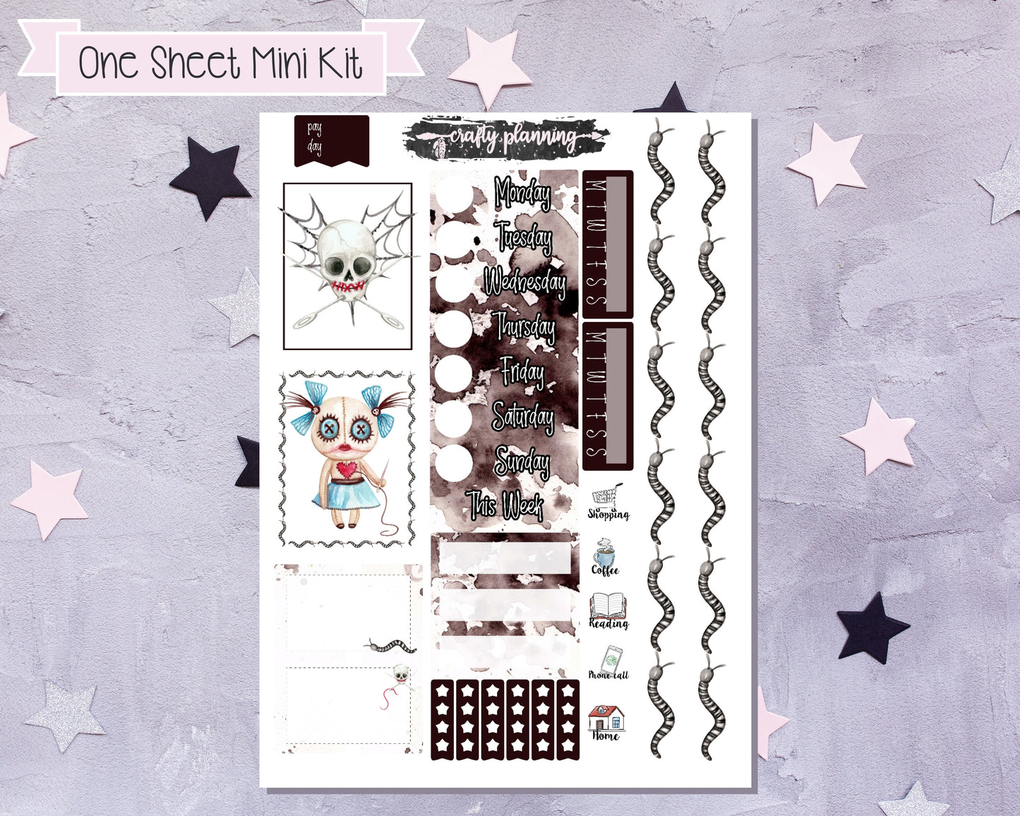 Voodoo Mini Kit, One Sheet Mini Kit, Gothic Stickers, Witchcraft Stickers, Voodoo Stickers, Planner Stickers