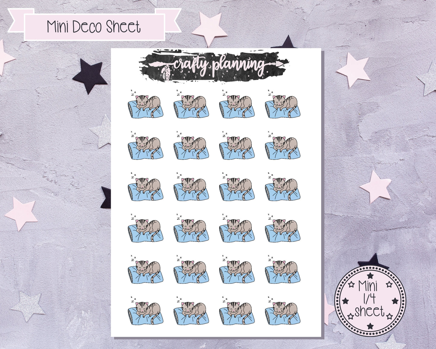 Crafty Cat Stickers, Crafty Cat Sleeping, Lazy Day Stickers, Duvet Day Stickers, Character Stickers, Nap Time Stickers, Planner Stickers