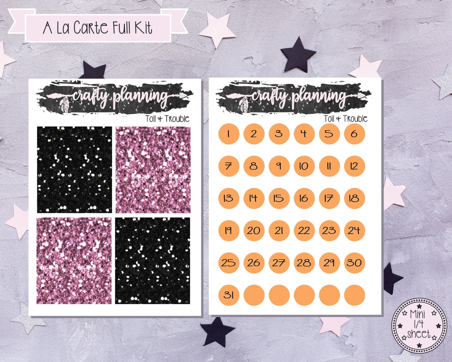 Halloween Planner Kit, Standard Vertical Weekly Planner Kit, Halloween Stickers, Planner Stickers, Toil & Trouble