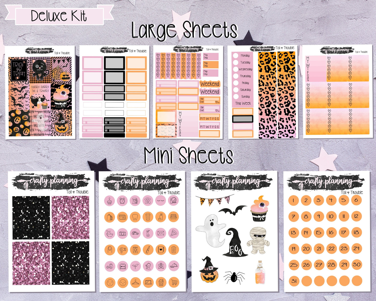 Halloween Planner Kit, Standard Vertical Weekly Planner Kit, Halloween Stickers, Planner Stickers, Toil & Trouble