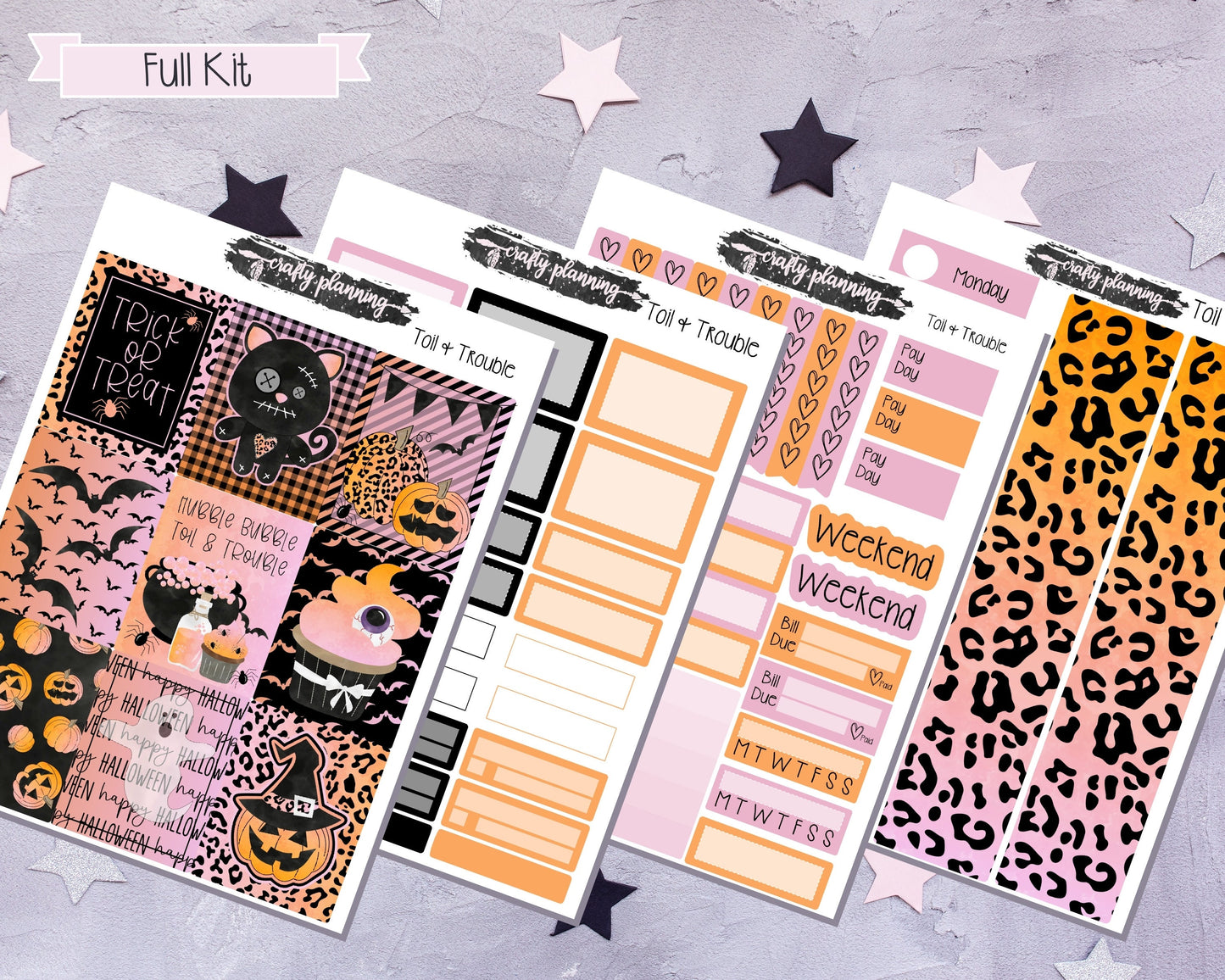 Halloween Planner Kit, Standard Vertical Weekly Planner Kit, Halloween Stickers, Planner Stickers, Toil & Trouble