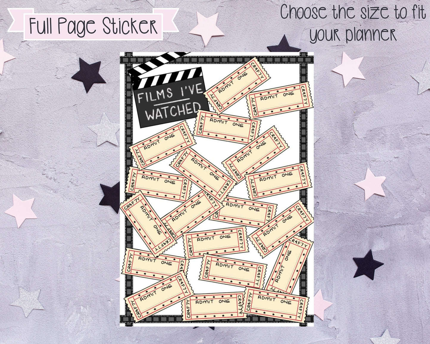 Movie Stickers, Movie Tracker, Full Page Stickers, Planner Stickers, Notes Page Stickers, Bujo Stickers