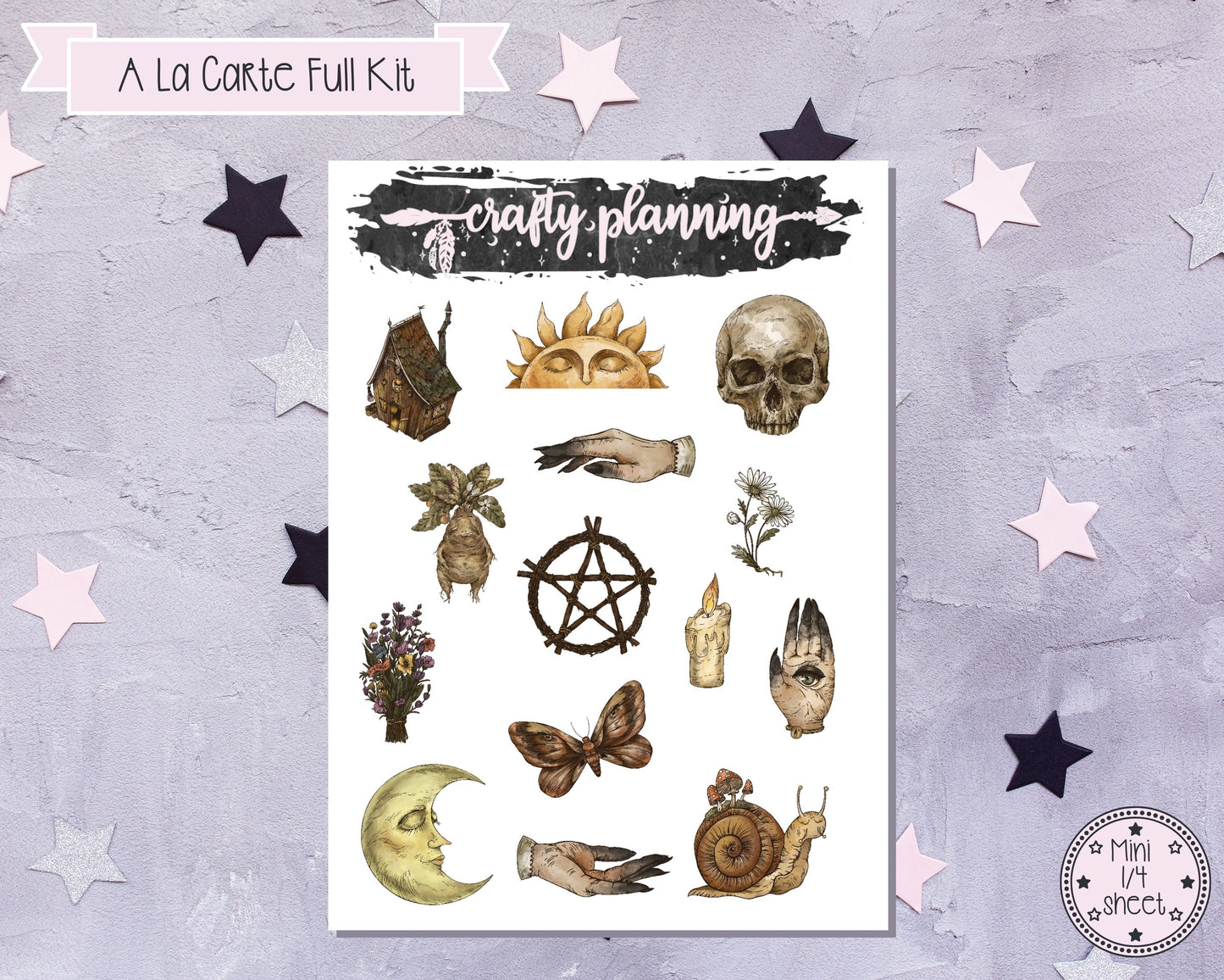 Green Witch Weekly Planner Kit, Standard Vertical, Witchcraft Stickers, Occult Stickers, A La Carte Kit, Deluxe Planner Kit