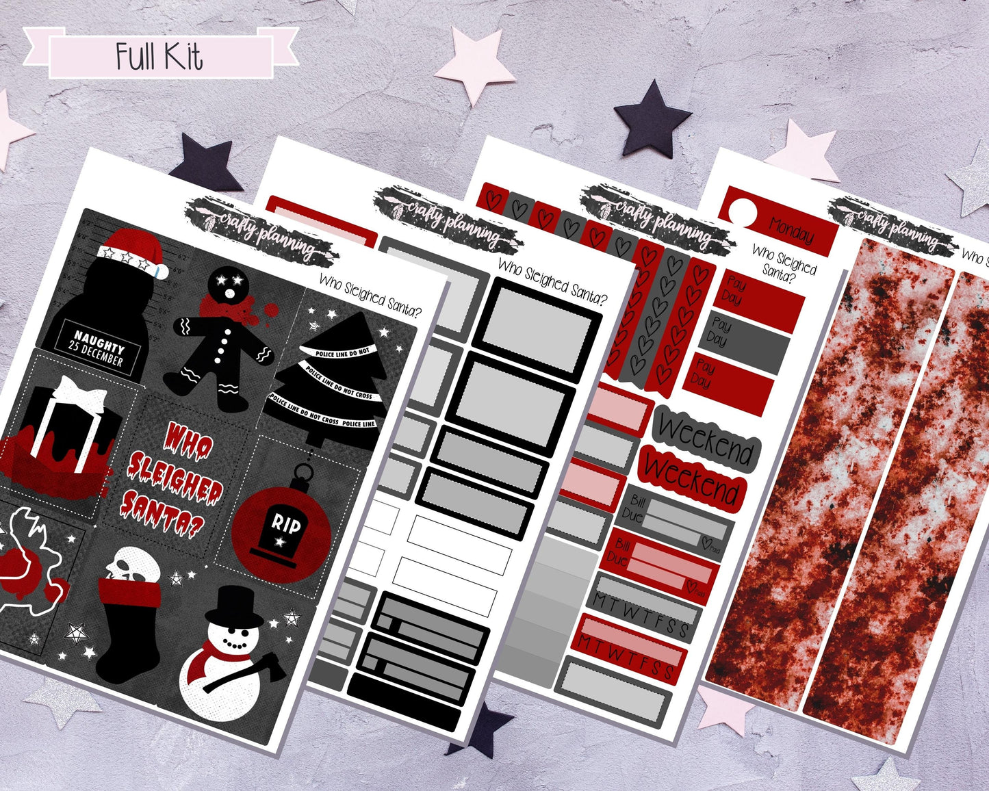 True Crime Weekly Planner Kit, Xmas Planner Kit, Standard Vertical Kit, Planner Stickers, Gothic Planner Stickers