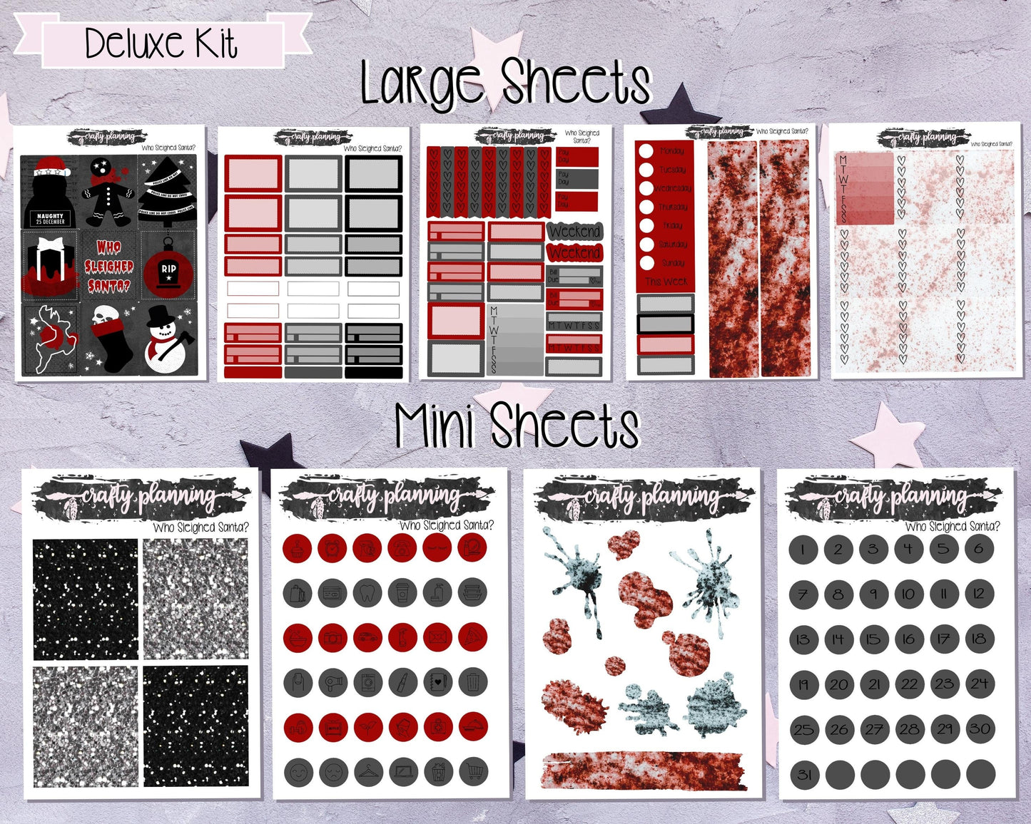 True Crime Weekly Planner Kit, Xmas Planner Kit, Standard Vertical Kit, Planner Stickers, Gothic Planner Stickers