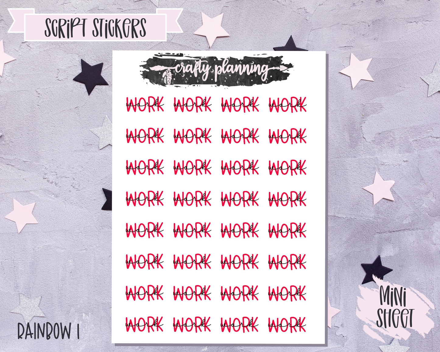 Work Stickers, Script Stickers, Planner Stickers, Duo Font, Font Stickers, Functional Stickers