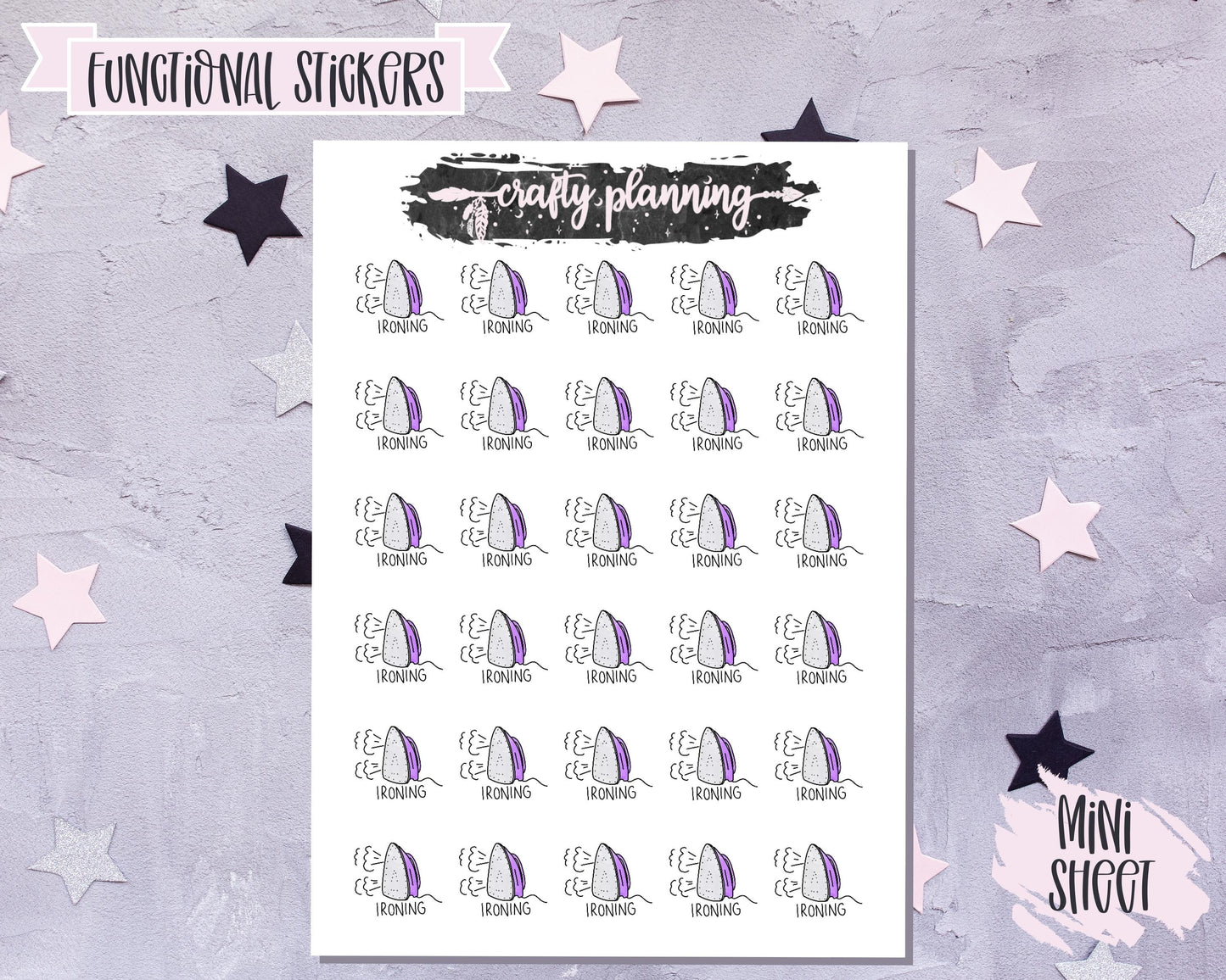 Ironing - Hand Drawn - Mini Sticker Sheet