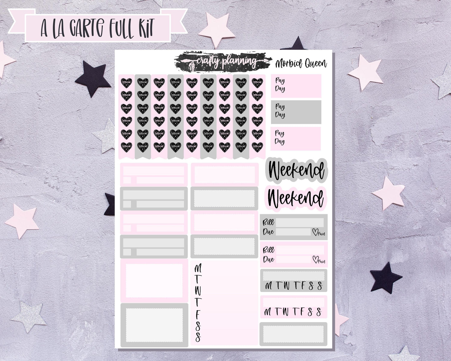 True Crime Weekly Planner Kit, Standard Vertical Kit, Planner Stickers, Gothic Planner Stickers