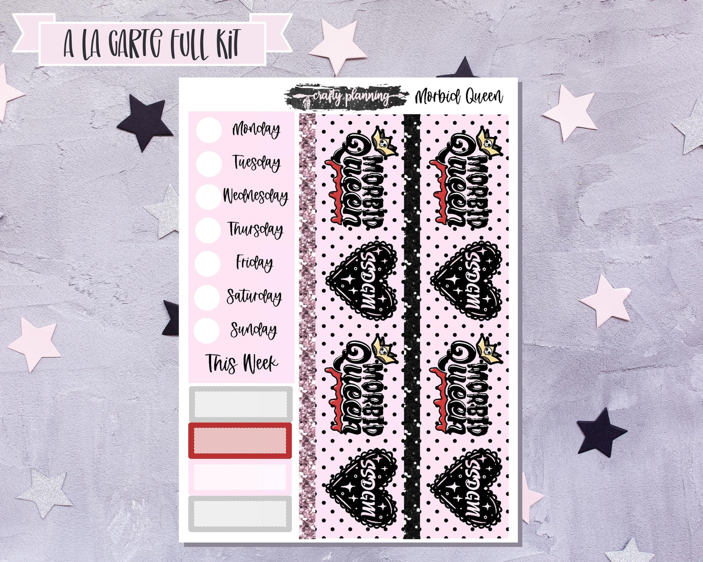 True Crime Weekly Planner Kit, Standard Vertical Kit, Planner Stickers, Gothic Planner Stickers