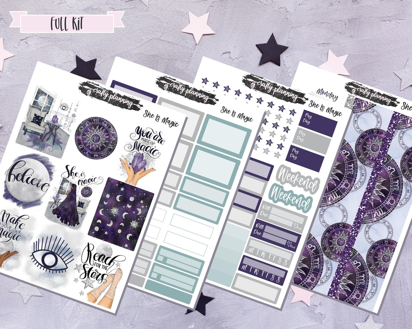 Witchcraft Stickers, Weekly Planner Kit, Witchy Stickers, Celestial Stickers, Crystal Stickers, Astrology Stickers, Esoteric Stickers