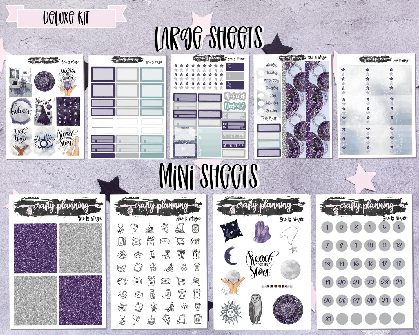 Witchcraft Stickers, Weekly Planner Kit, Witchy Stickers, Celestial Stickers, Crystal Stickers, Astrology Stickers, Esoteric Stickers