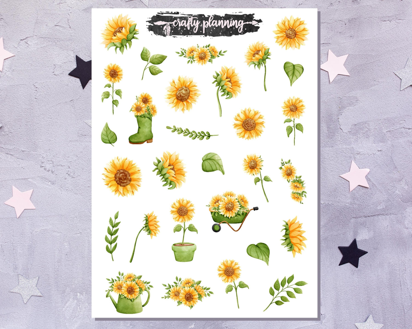 Sunflower Stickers, Deco Stickers, Journal Stickers, Planner Stickers, Decoration Sticker Sheet, Summer Stickers, Garden Stickers