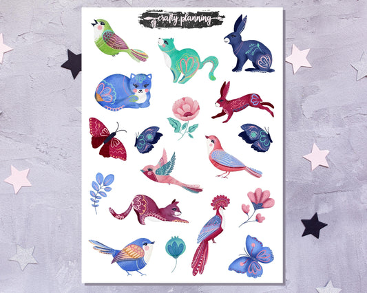 Floral Folk Animals - Large Sticker Sheet
