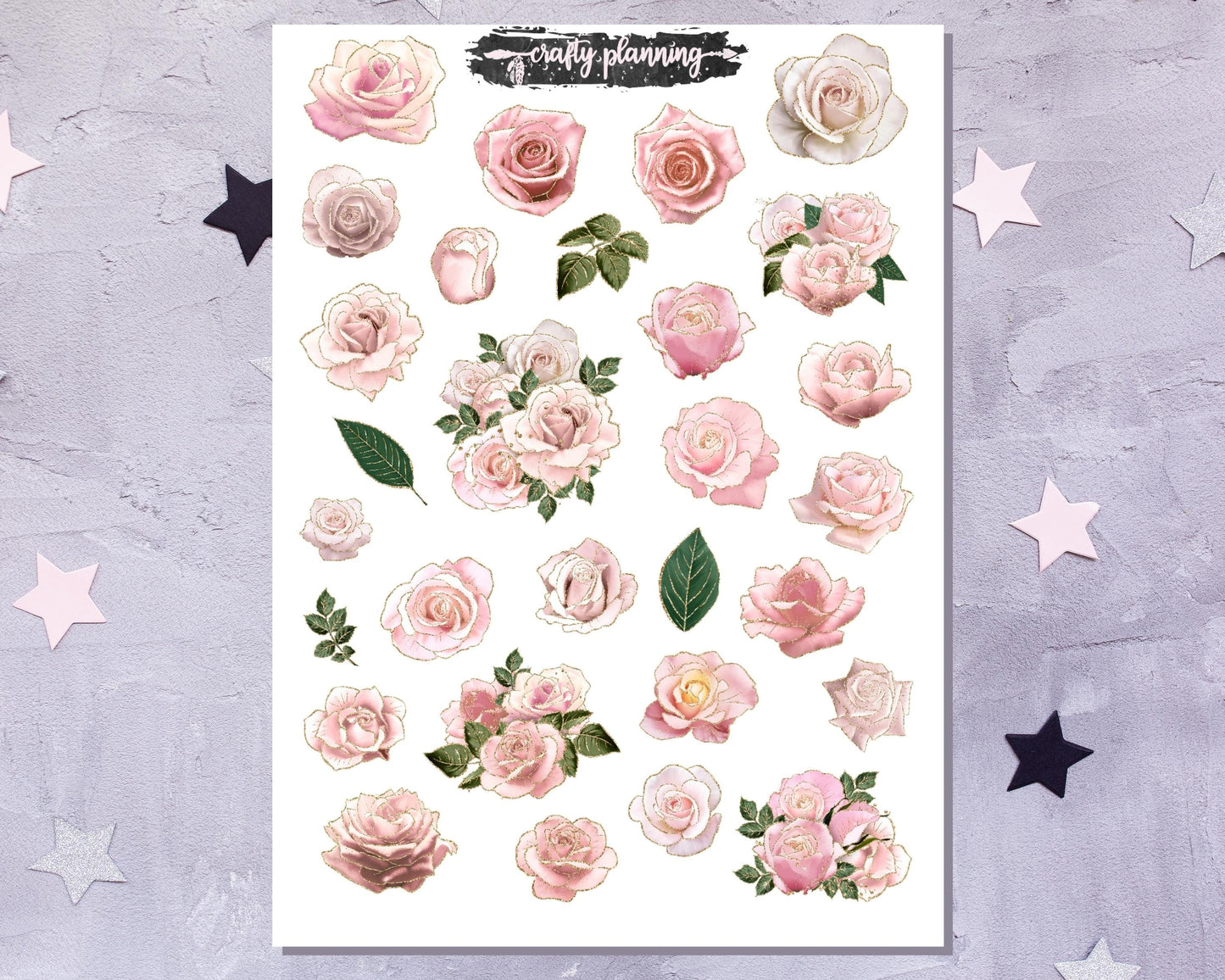 Rose Stickers, Floral Stickers, Deco Sticker Sheet, Planner Stickers, Journal Stickers, Decoration stickers, Planner Deco