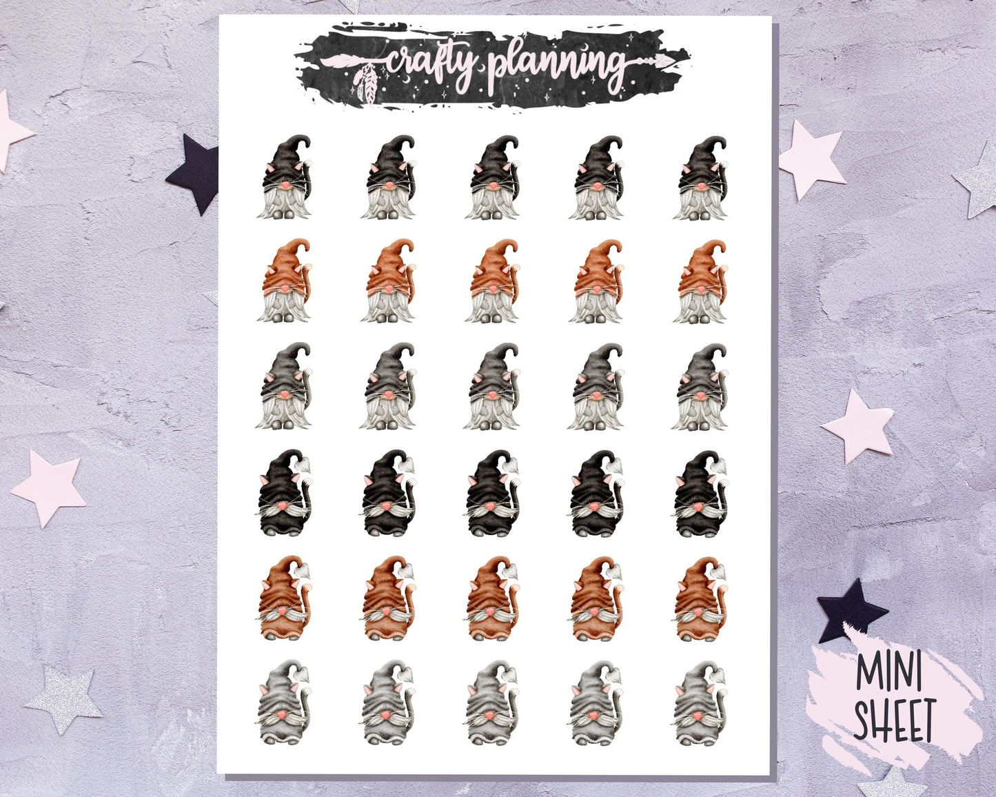Cat Stickers, Gnome Stickers, Gonk Stickers, Gift For Cat Lover, Planner Stickers, Journal Stickers, Scrapbook Stickers
