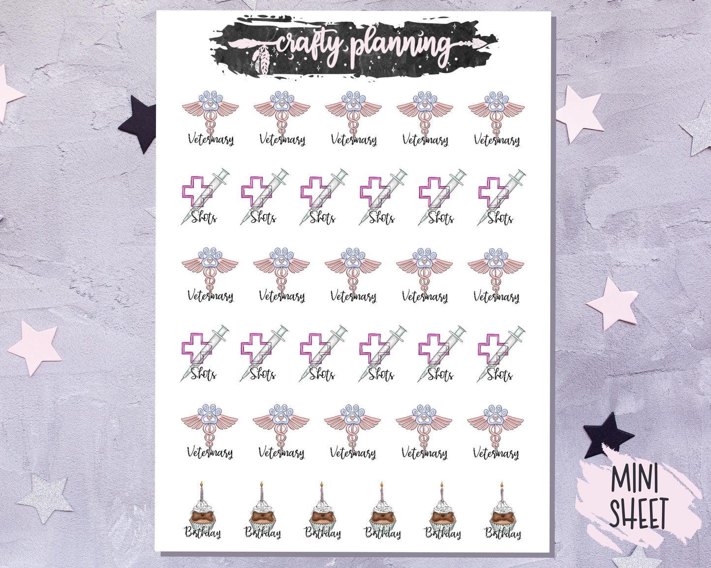 Vet Stickers, Vaccination Stickers, Shots Stickers, Planner Stickers, Pet Stickers, Pet Care Stickers, Dog Stickers, Functional Stickers