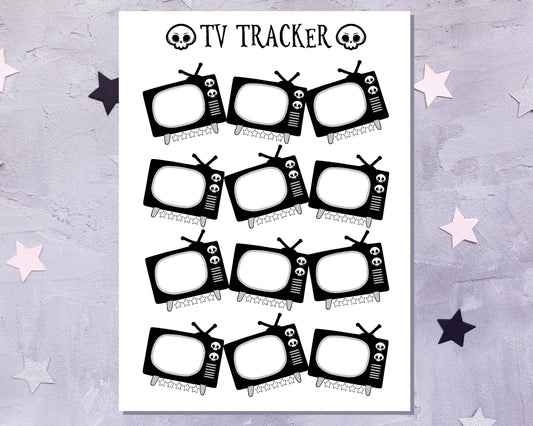 TV Tracker Stickers, Goth Planner, Full Page Stickers, Note Page Stickers, Planner Stickers, Episode Tracker, TV Stickers