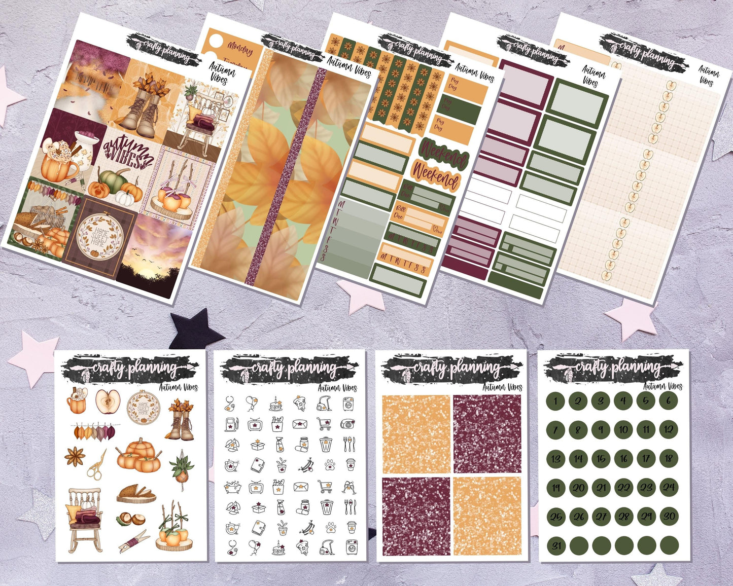 Fall Weekly Planner Kit, Autumn Weekly Planner Kit, Autumn Stickers, Fall Stickers, Pumpkin Stickers, Autumn Vibes