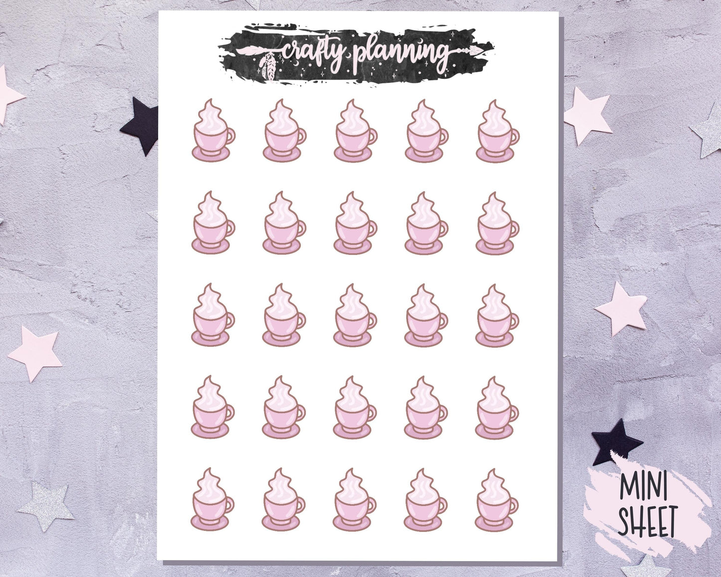 Tea Stickers, Cup & Saucer Stickers, Pink Witch Stickers, Doodle Stickers, Witchcraft Stickers, Witch Functional, Witch Planner Stickers