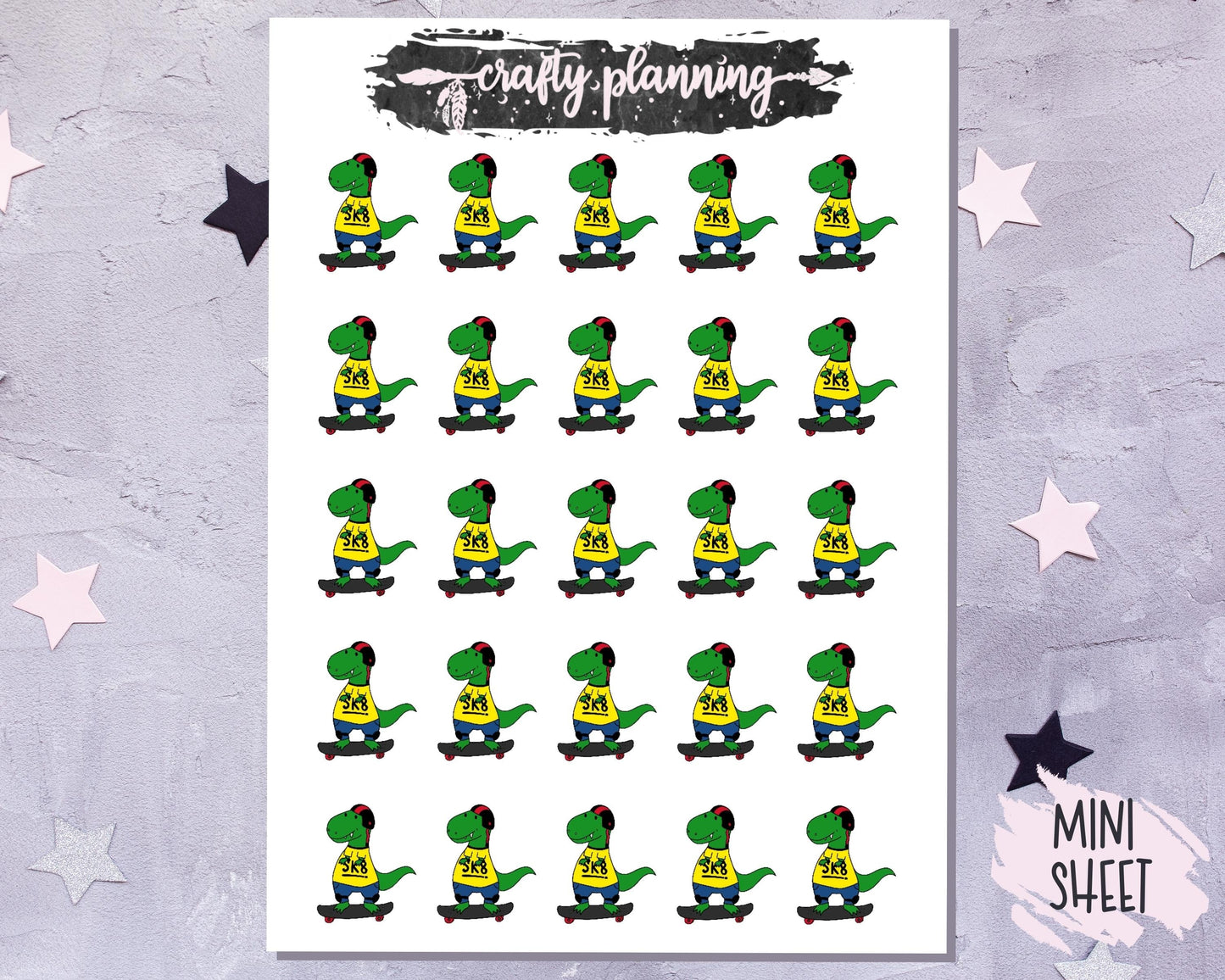 Skateboard - Colin The Dinosaur - Mini Sticker Sheet