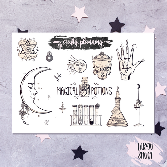 Witch Planner Stickers, Potion Stickers, Planner Stickers, Witchcraft Stickers, Book Of Shadows, Pagan Stickers, Goth Stickers, Moon Sticker