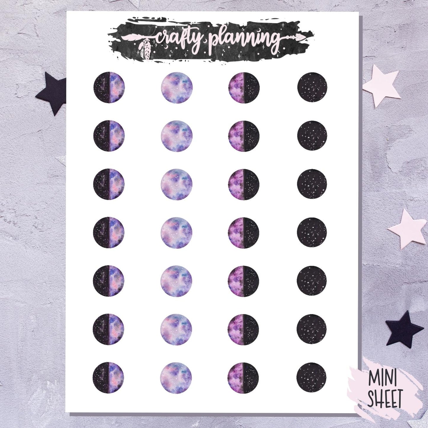 Purple Undated Moon Phases - Sticker Sheets