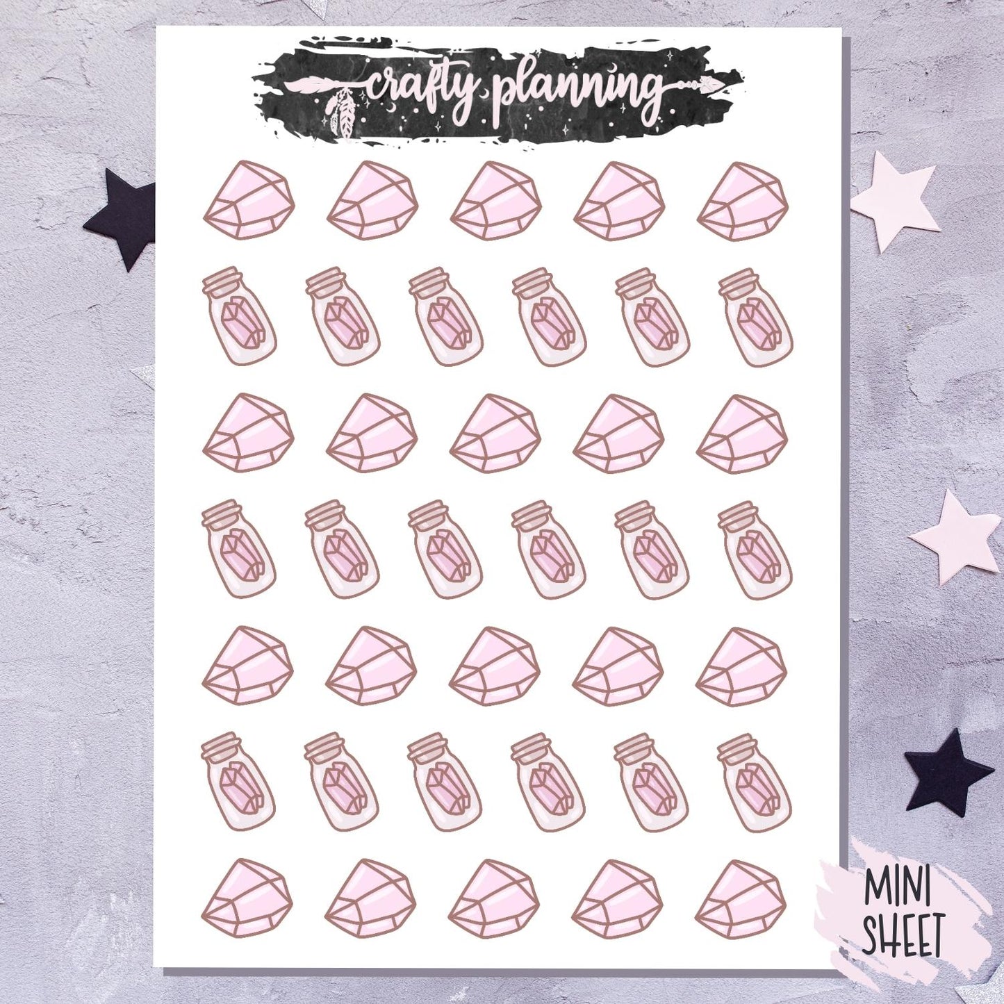 Pink Crystal Icons - Mini Sticker Sheet
