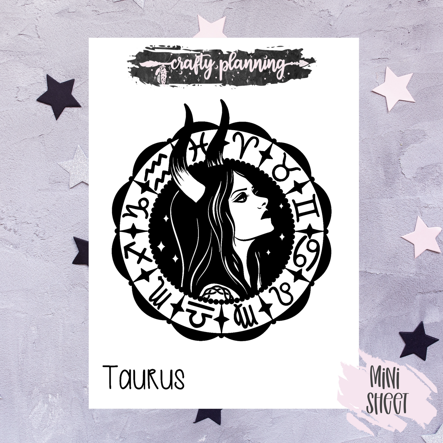 Taurus Stickers, Zodiac Stickers, Star Sign Stickers, Gothic Stickers, Witchcraft Stickers, Birthday Gift For Her, Astrology Stickers
