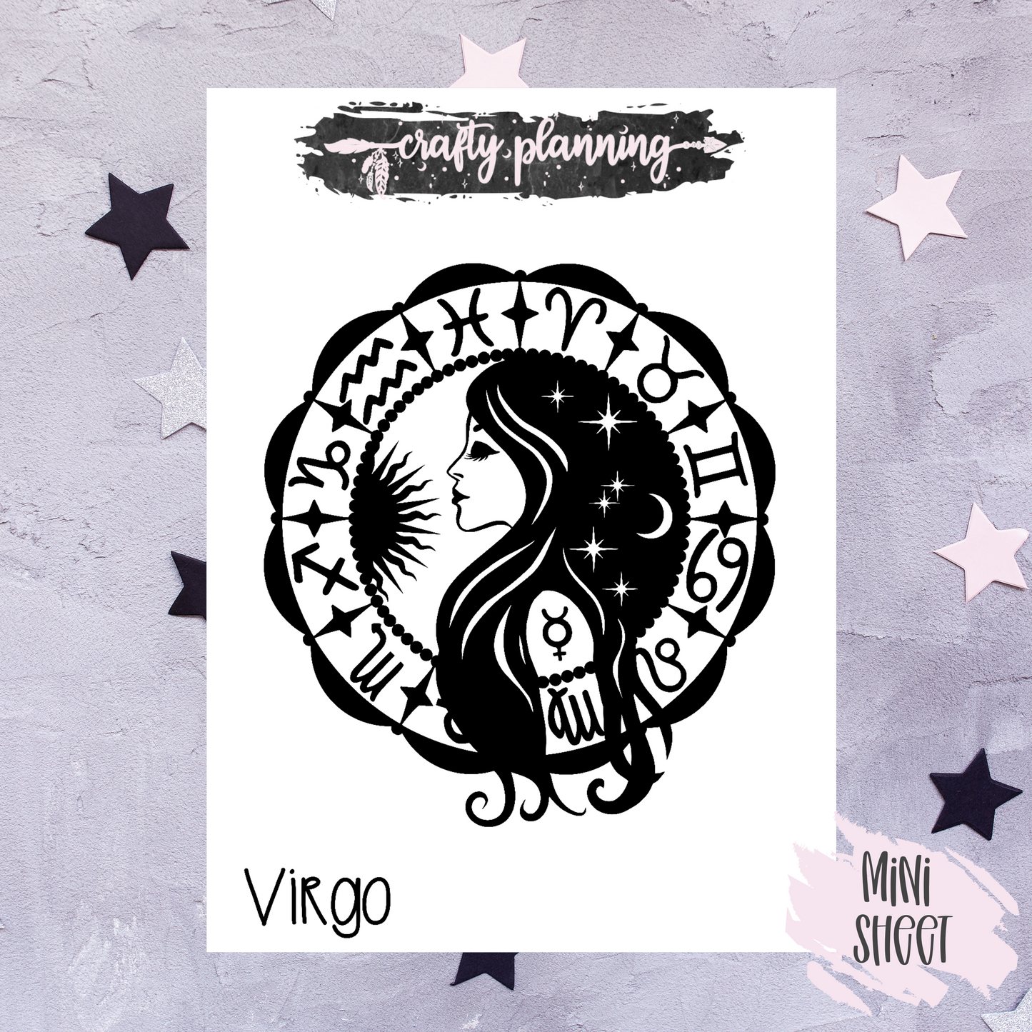 Virgo Stickers, Zodiac Stickers, Star Sign Stickers, Gothic Stickers, Witchcraft Stickers, Birthday Gift For Her, Astrology Stickers
