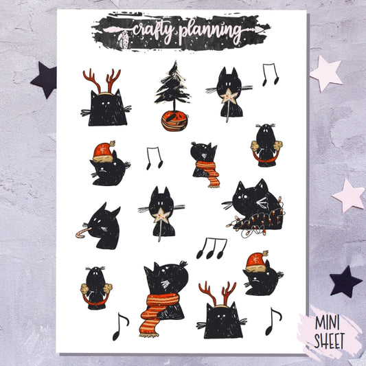 Christmas Black Cat - Mini Sticker Sheet